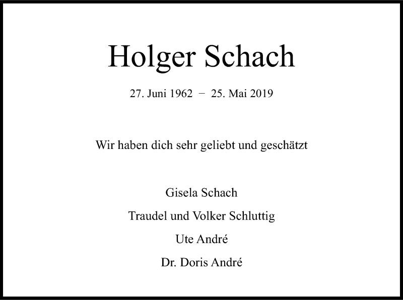  Traueranzeige für Holger Schach vom 01.06.2019 aus Hersfeld