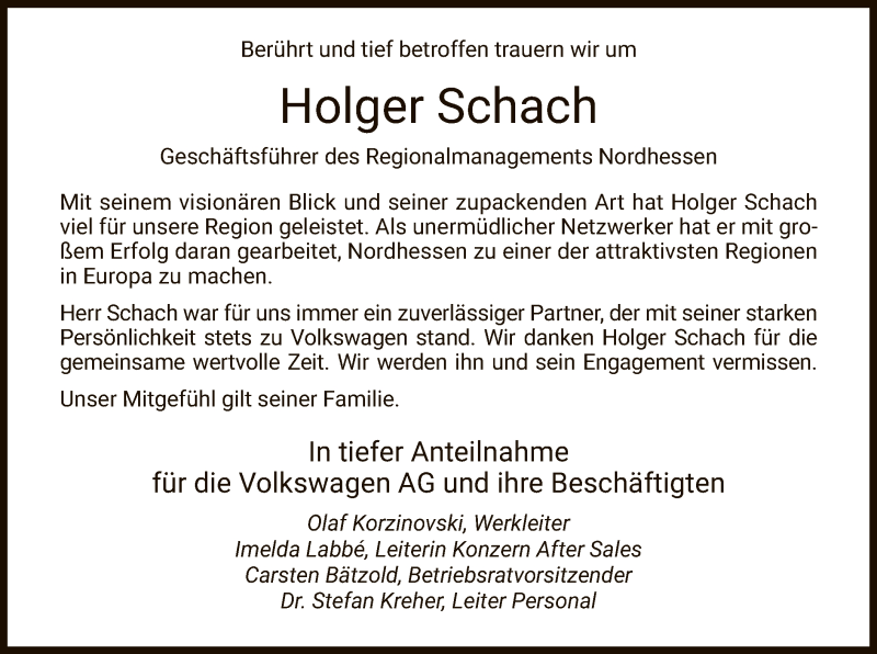  Traueranzeige für Holger Schach vom 01.06.2019 aus Hersfeld