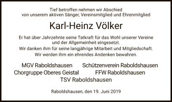 Traueranzeige von Karl-Heinz Völker von Hersfeld