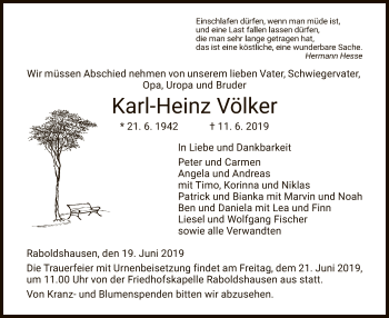 Traueranzeige von Karl-Heinz Völker von Hersfeld