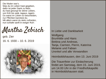 Traueranzeige von Martha Zebisch von Hersfeld