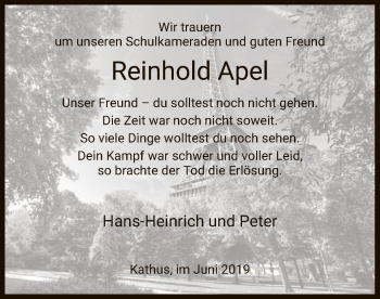 Traueranzeige von Reinhold Apel von Hersfeld