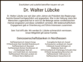 Traueranzeige von Walter Lübcke von Hersfeld