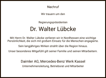 Traueranzeige von Walter Lübcke von Hersfeld