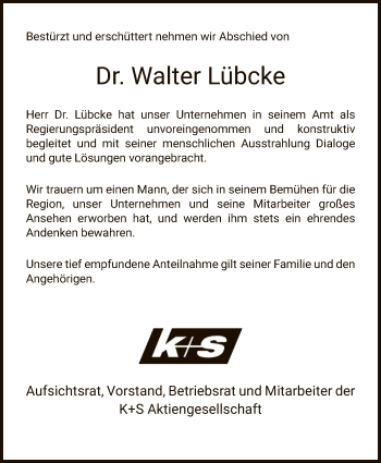 Traueranzeige von Walter Lübcke von Hersfeld