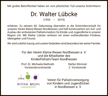 Traueranzeige von Walter Lübcke von Hersfeld