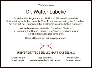 Traueranzeige von Walter Lübcke von Hersfeld