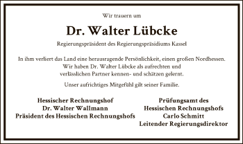 Traueranzeige von Walter Lübcke von Hersfeld