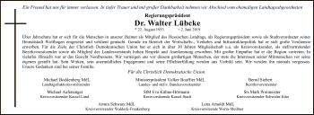 Traueranzeige von Walter Lübcke von Hersfeld