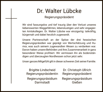 Traueranzeige von Walter Lübcke von Hersfeld