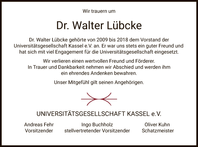  Traueranzeige für Walter Lübcke vom 08.06.2019 aus Hersfeld