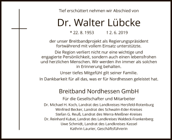 Traueranzeige von Walter Lübcke von Hersfeld