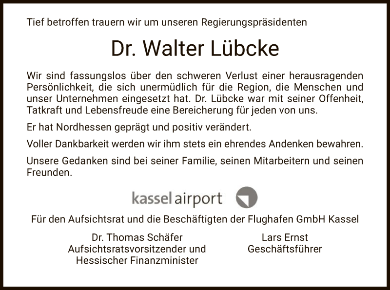  Traueranzeige für Walter Lübcke vom 13.06.2019 aus Hersfeld