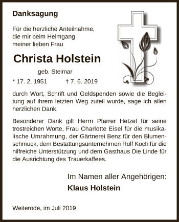 Traueranzeige von Christa Holstein von Hersfeld