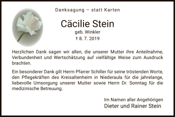 Traueranzeige von Cäcilie Stein von Hersfeld
