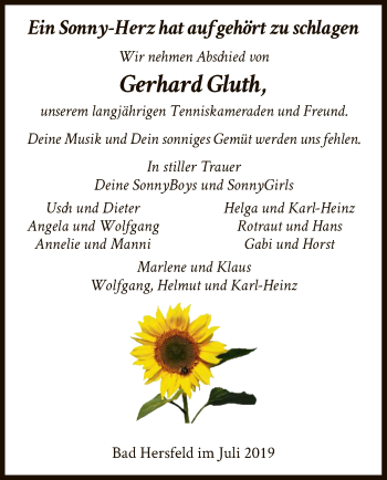 Traueranzeige von Gerhard Gluth von Hersfeld