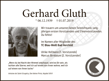 Traueranzeige von Gerhard Gluth von Hersfeld