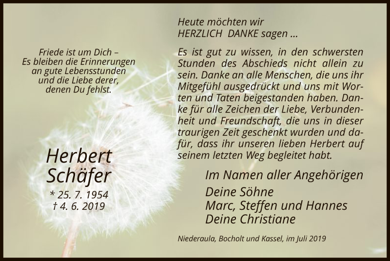  Traueranzeige für Herbert Schäfer vom 25.07.2019 aus Hersfeld