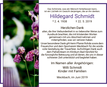 Traueranzeige von Hildegard Schmidt von Hersfeld