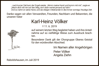 Traueranzeige von Karl-Heinz Völker von Hersfeld