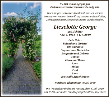 Traueranzeige von Lieselotte George von Hersfeld