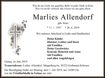 Traueranzeige von Marlies Allendorf von Hersfeld