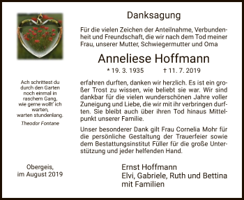 Traueranzeige von Anneliese Hoffmann von Hersfeld