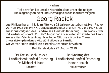 Traueranzeige von Georg Radick von Hersfeld