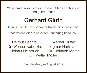 Traueranzeige von Gerhard Gluth von Hersfeld