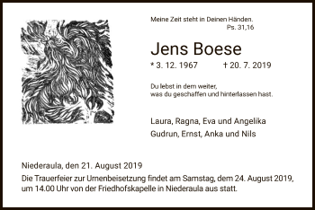 Traueranzeige von Jens Boese von Hersfeld