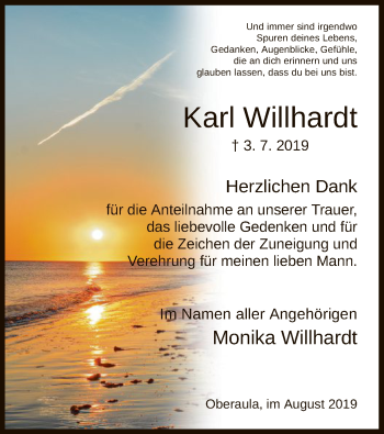 Traueranzeige von Karl Willhardt von Hersfeld