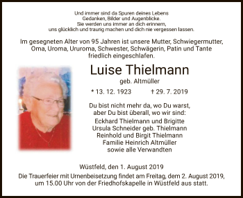 Traueranzeige von Luise Thielmann von Hersfeld