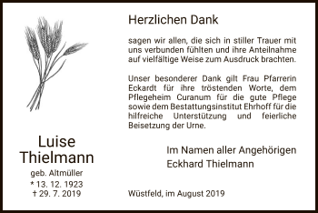 Traueranzeige von Luise Thielmann von Hersfeld