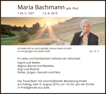 Traueranzeige von Maria Bachmann von Hersfeld