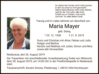 Traueranzeige von Maria Mayer von Hersfeld