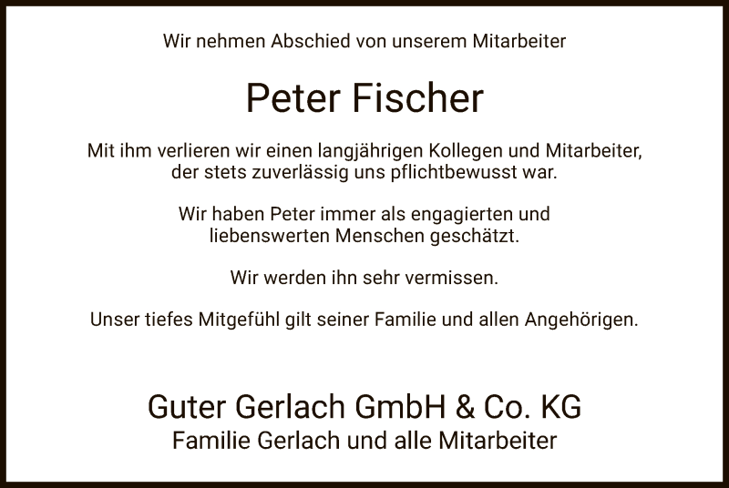  Traueranzeige für Peter Fischer vom 10.08.2019 aus Hersfeld