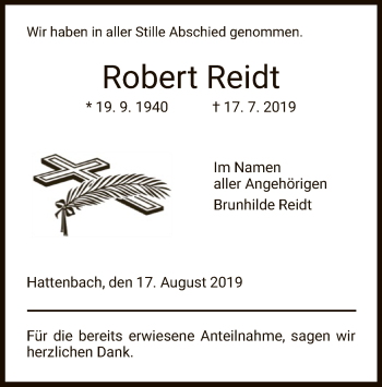 Traueranzeige von Robert Reidt von Hersfeld