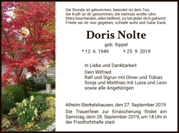 Traueranzeige von Doris Nolte von Hersfeld