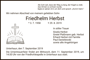 Traueranzeige von Friedhelm Herbst von Hersfeld