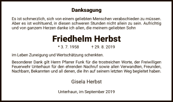 Traueranzeige von Friedhelm Herbst von Hersfeld