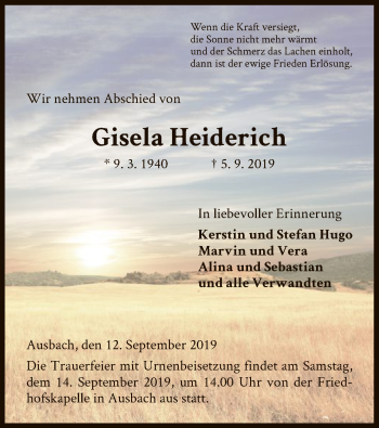 Traueranzeige von Gisela Heiderich von Hersfeld