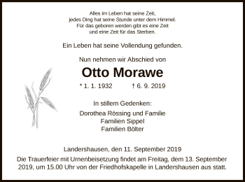 Traueranzeige von Otto Morawe von Hersfeld