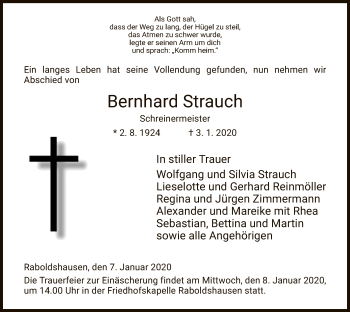 Traueranzeige von Bernhard Strauch von Hersfeld