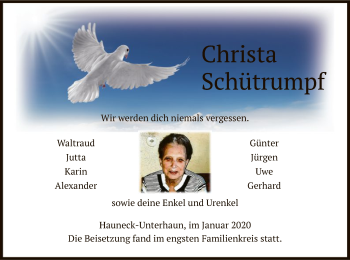 Traueranzeige von Christa Schütrumpf von Hersfeld