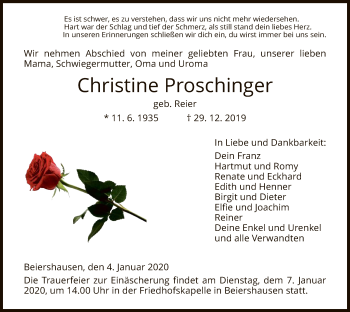 Traueranzeige von Christine Proschinger von Hersfeld