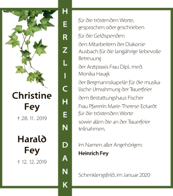 Traueranzeige von Christine und Harald Fey von Hersfeld