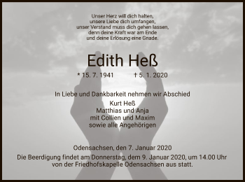 Traueranzeige von Edith Heß von Hersfeld