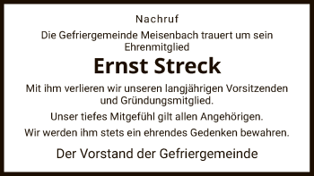 Traueranzeige von Ernst Streck von Hersfeld