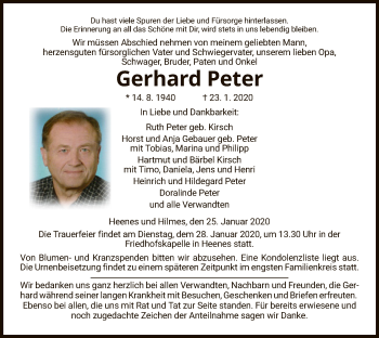 Traueranzeige von Gerhard Peter von Hersfeld