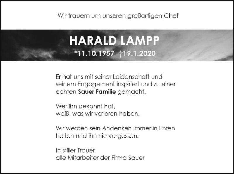  Traueranzeige für Harald Lampp vom 25.01.2020 aus Hersfeld